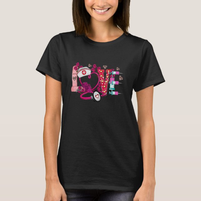 Love Stethoscope Heart Nurse Happy Valentines Day_ T-Shirt (Front)