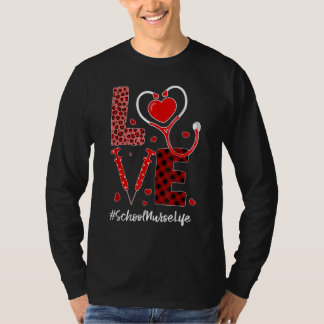 Love Stethoscope Heart School Nurse Valentines Day T-Shirt