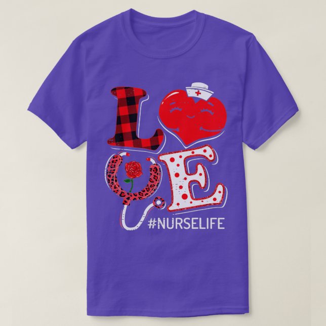 LOVE Stethoscope Nurse Life Valentine Day Leopard  T-Shirt (Design Front)