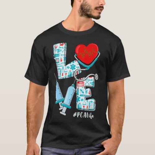 LOVE Stethoscope PCA Life Nursing Nurse Heartbeat  T_Shirt