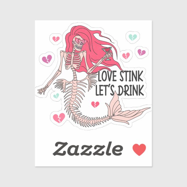 Love Stink Let's Drink Anti Valentine Skeleton Sticker (Sheet)