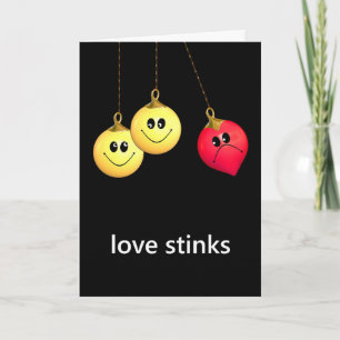 Love Stinks, Happy Face Ornaments, Sour Heart Holiday Card