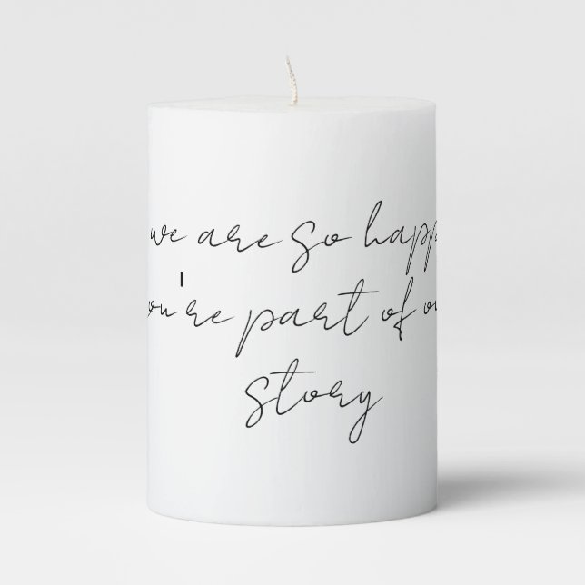 love story black and white wedding pillar candle (Front)
