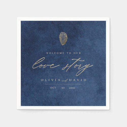 Love Story Blue Nautical Wedding Napkins