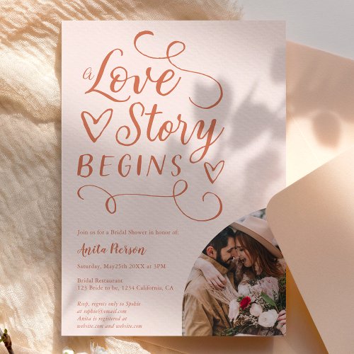 Love story boho terracotta photo bridal shower invitation