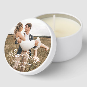 love story,classic script, wedding photo mini candle favors