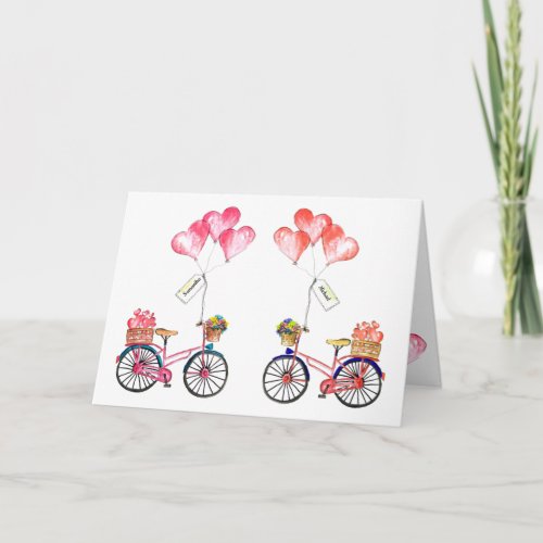 Love story Couple Valentine Bike Balloon Heart Holiday Card