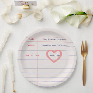 Love Story Due Date Library Card Wedding Paper Plates