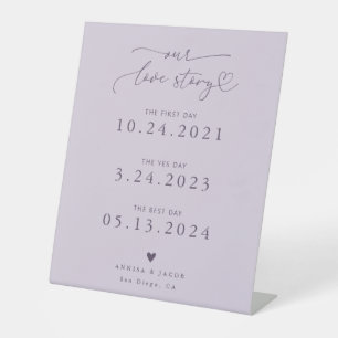 Love Story Heart Script Purple Wedding Timeline Pedestal Sign