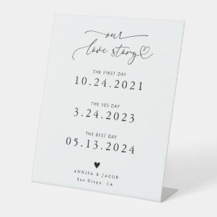 Love Story Heart Script White Wedding Timeline Pedestal Sign
