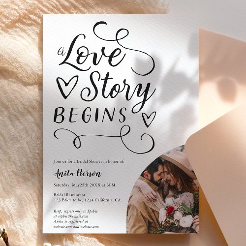 Love story minimalist black photo bridal shower invitation