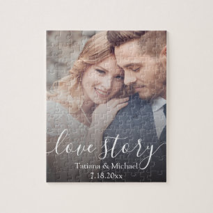 love story,modern script, wedding photo chic jigsaw puzzle