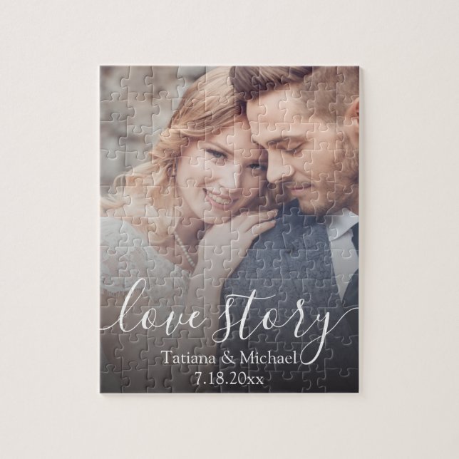 love story,modern script, wedding photo chic jigsaw puzzle (Vertical)