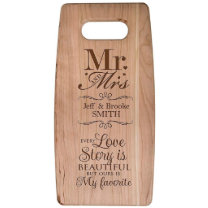 Love Story Mr. & Mrs. Cherry Wood Cutting Board