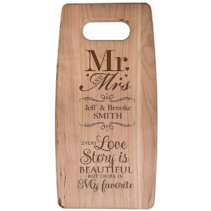 Love Story Mr. & Mrs. Cherry Wood Cutting Board