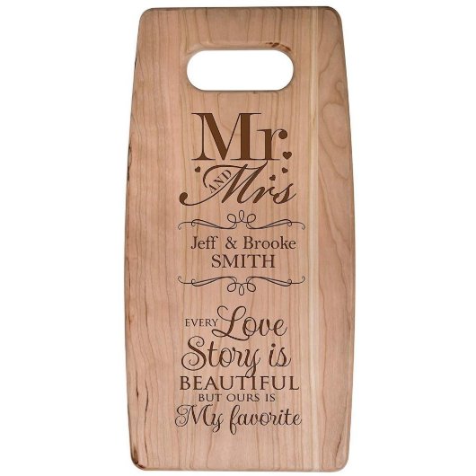 Love Story Mr. & Mrs. Cherry Wood Cutting Board (Front)