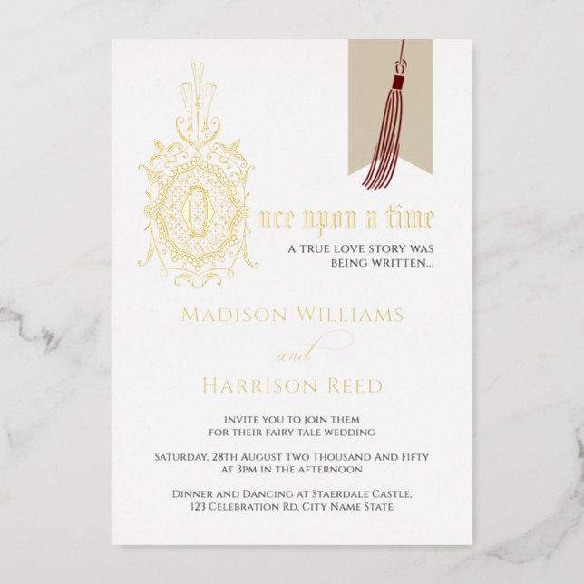 Love Story Once Upon A Time Wedding Real Gold Foil Invitation (Front)