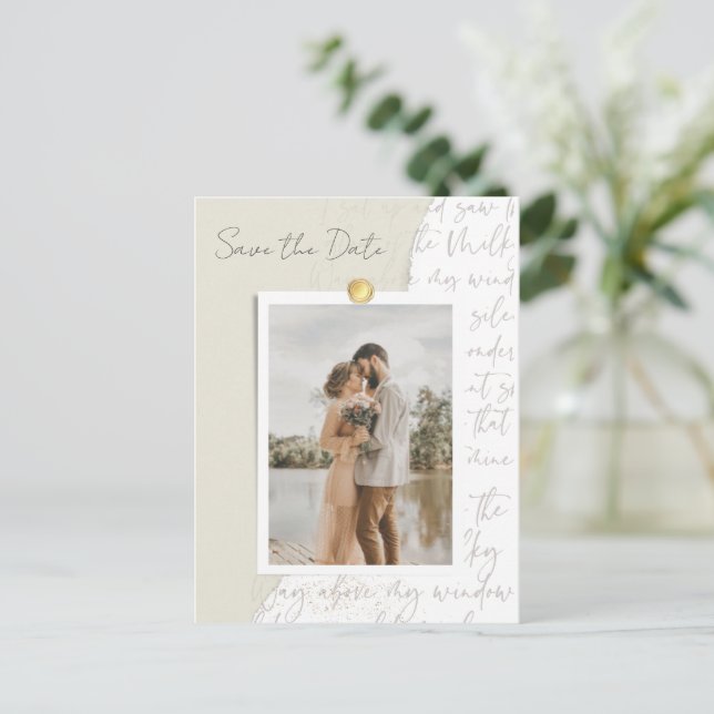 Love Story Photo Budget Wedding Save the Date Announcement Postcard (Standing Front)