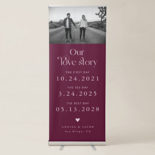 Love Story Retro Couple's Timeline Photo Cranberry Retractable Banner
