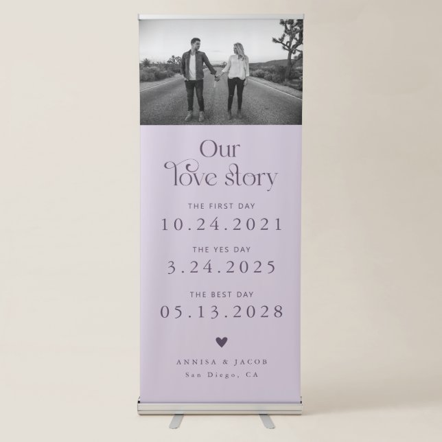 Love Story Retro Couple's Timeline Photo Purple Retractable Banner (Front)