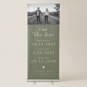 Love Story Retro Couple's Timeline Photo Sage Retractable Banner