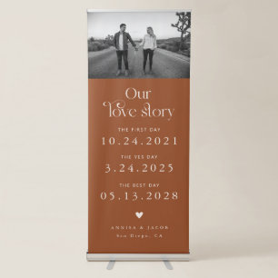 Love Story Retro Couples Timeline Photo Terracotta Retractable Banner