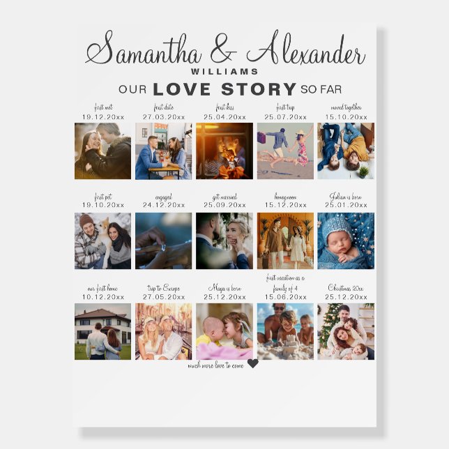 Love Story Timeline Couple Wedding Anniversary Foam Board (Front)