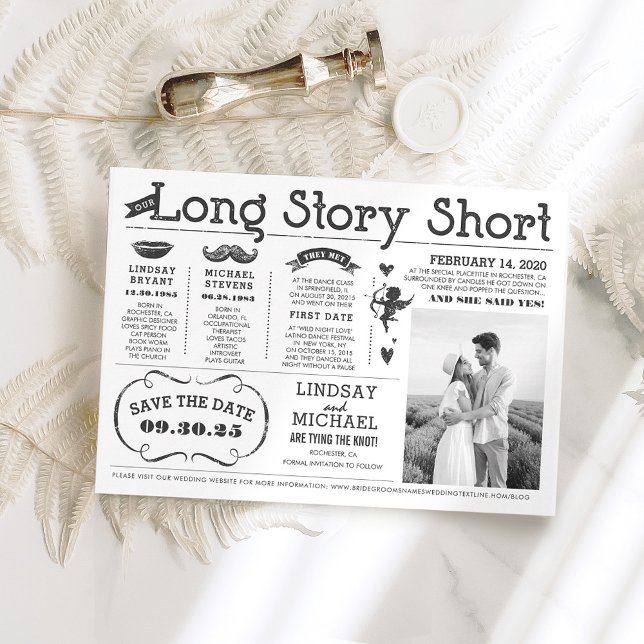 Love Story Timeline Fun Save the Date Photo Invitation (Long Story Short Infographic Fun Save The Date Photo Card)