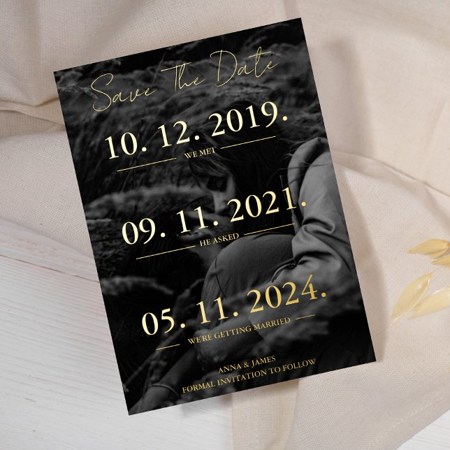 Love Story Timeline Photo Save The Date Foil Invitation (Creator Uploaded)