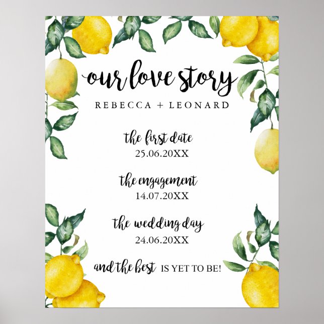 love story timeline wedding lemons summer sign (Front)