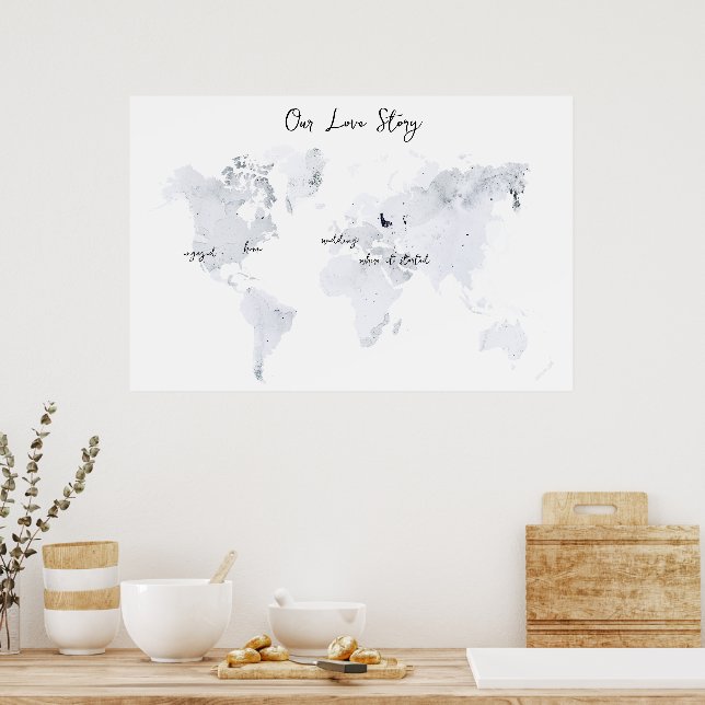 Love Story | Watercolor Wedding Memory Keepsake  Poster (Kitchen)