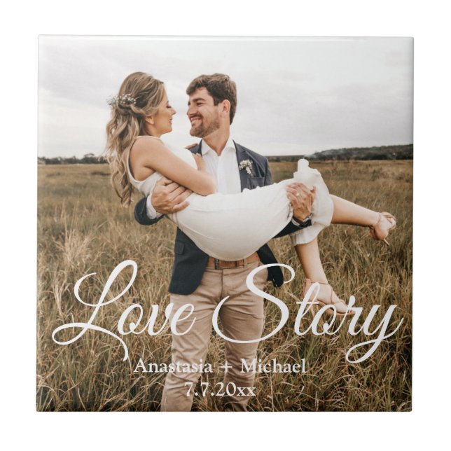 love story ,wedding photo anniversary stylish ceramic tile (Front)