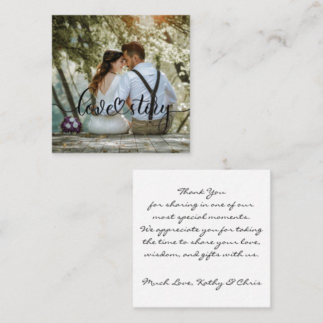 Love Story Wedding Picture Thank You Square Business Card (Front/Back)