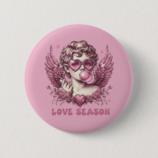 Love-Struck Cupid with Pink Glasses and Bubble Gum Button (Front)