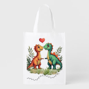 Love struck dinosaurs grocery bag