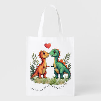 Love struck dinosaurs grocery bag
