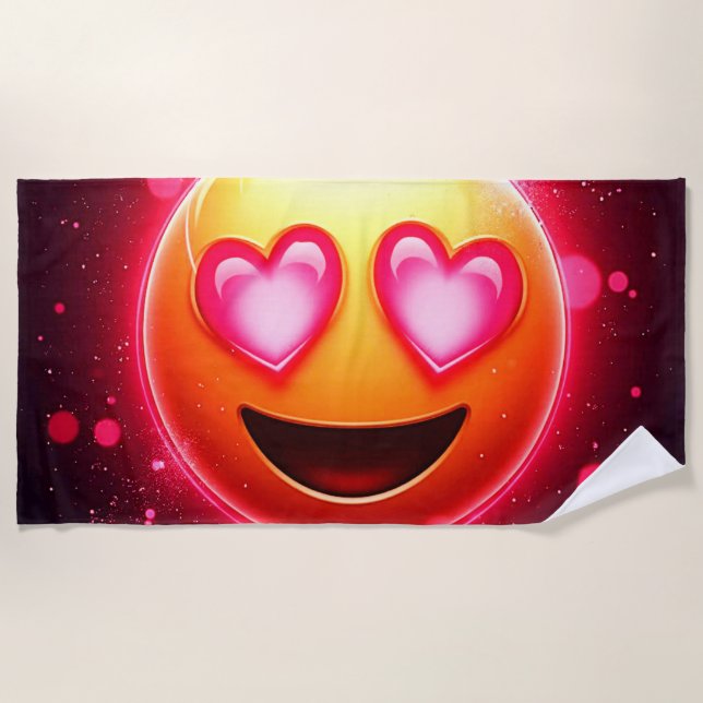 Love Struck Emoji Hearts Glow Beach Towel (Front)