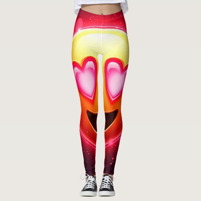 Love Struck Emoji Hearts Glow Leggings (Front)