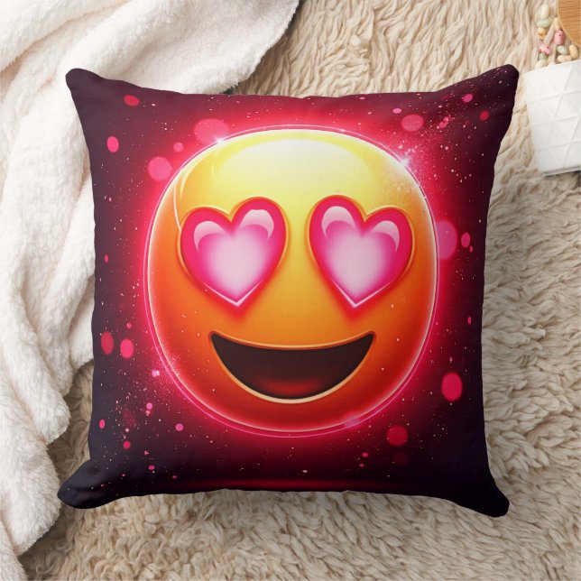 Love Struck Emoji Hearts Glow Throw Pillow (Blanket)