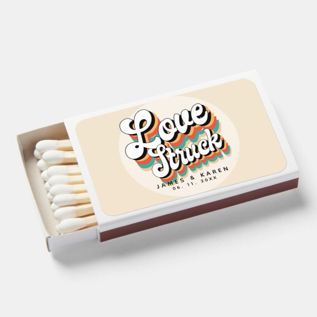 Love Struck Funky Retro 70's Vintage wedding Matchboxes (Front Open)