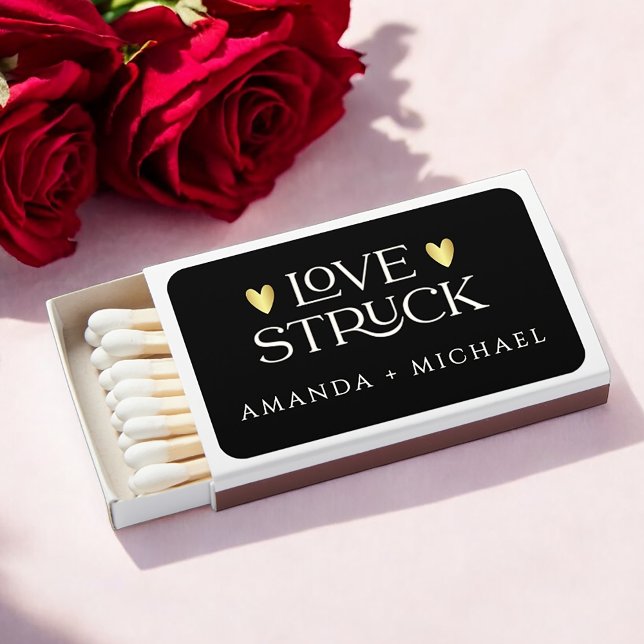 Love Struck Gold Hearts Simple Elegant Wedding Matchboxes (Creator Uploaded)