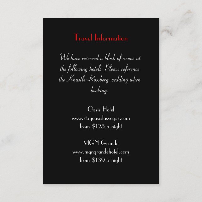 Love Struck Las Vegas Wedding Extra Info Card (Front)
