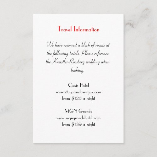 Love Struck Las Vegas Wedding Extra Info Card