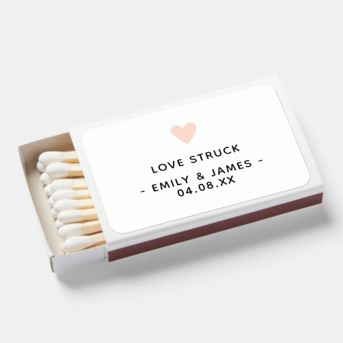 Love Struck Minimalist Pink Heart Wedding Favor Matchboxes