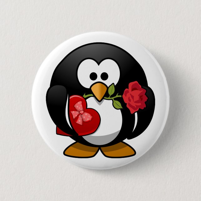 Love Struck Penguin With Valentine Gifts Pinback Button (Front)