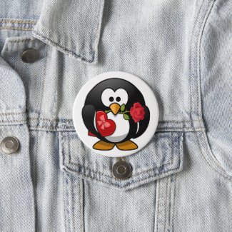 Love Struck Penguin With Valentine Gifts Pinback Button