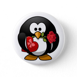 Love Struck Penguin With Valentine Gifts Pinback Button