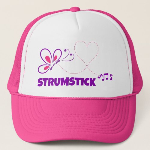 Love Strumstick Pink Purple Butterfly Heart Music Notes Trucker Hat