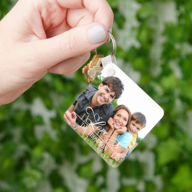 Love Stylish family Photo Personalized Elegant Keychain (Hand)