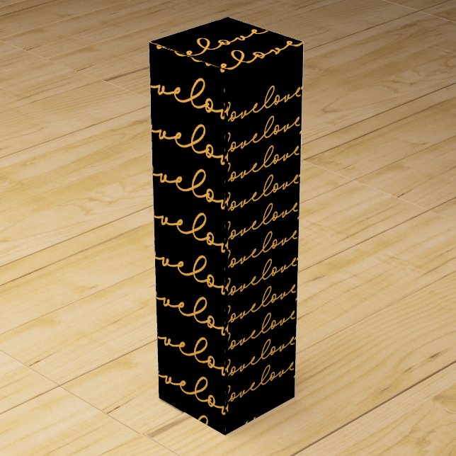 Love Stylish Gold Black Pattern  Wine Box (Back)